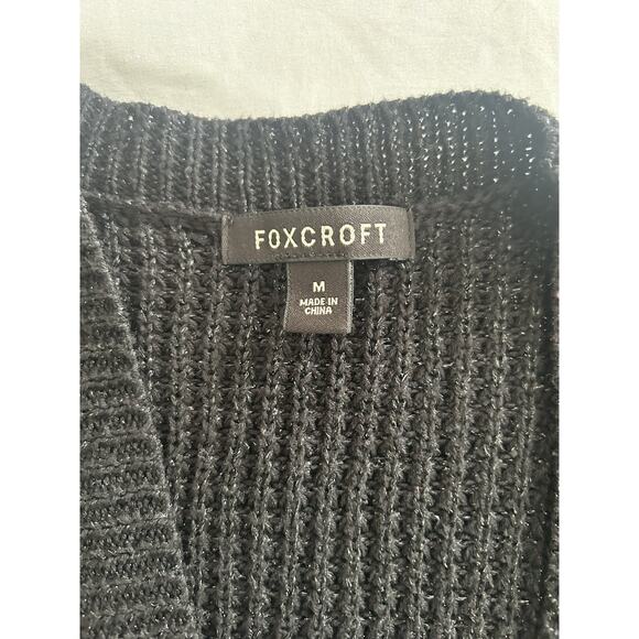 Foxcroft Chunky Knit Metallic Open Cardigan Womens Size Medium Black Comfort - Picture 4 of 9
